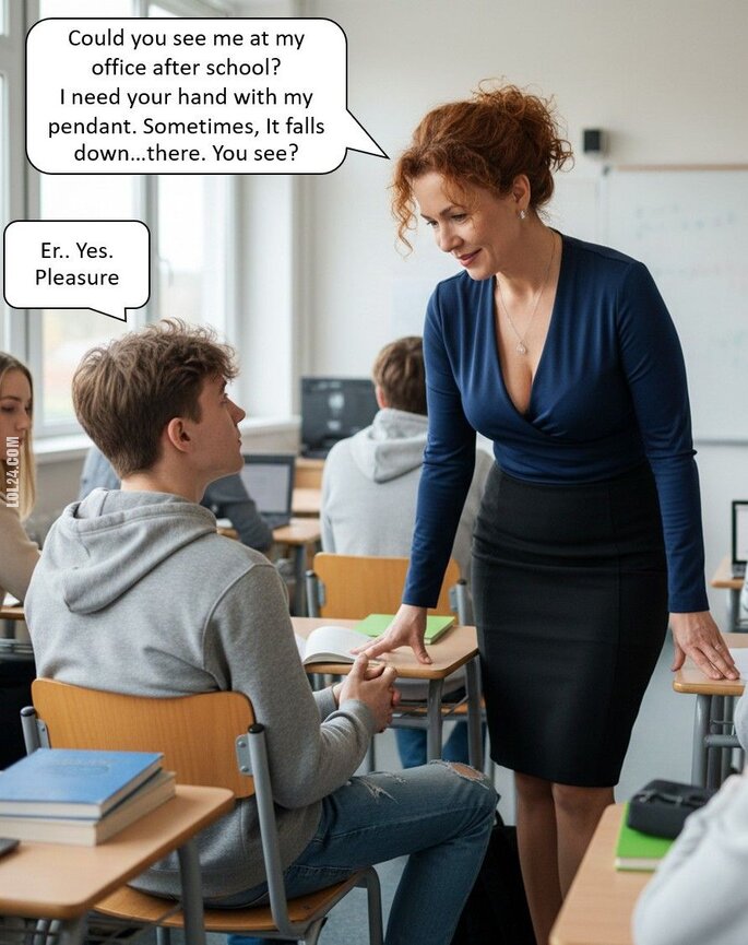 rysunek : Wzorcowa nauczycielka. Z naszyjnikiem