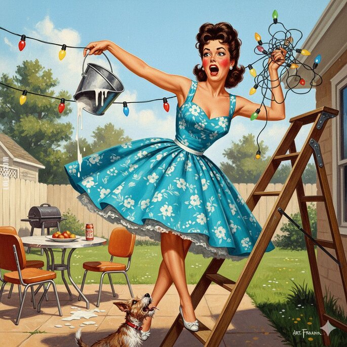 rysunek : Ojej, kto z panów mi pomoże?