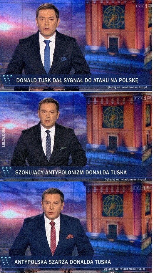 napis, reklama : Wiadomości TVP - Donald Tusk