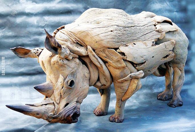 rzeźba, figurka : Nosorożec z drewna