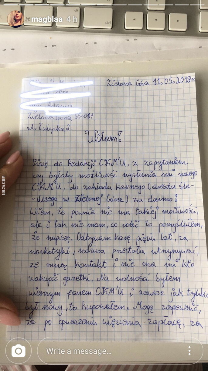 napis, reklama : List więźnia do redakcji CKM'u