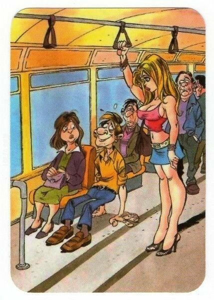 mężczyzna : Dżentelmen w autobusie.