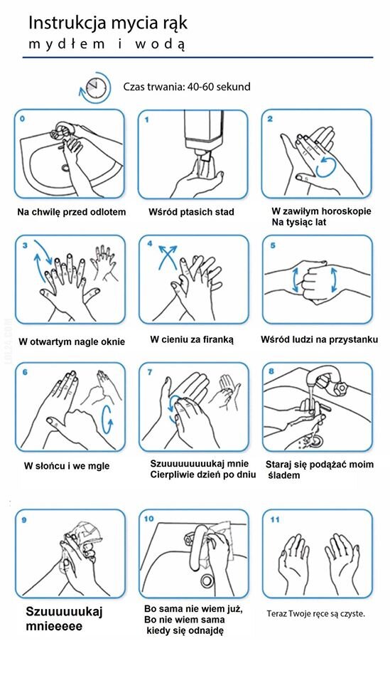 napis, reklama : Instrukcja mycia rąk mydłem i wodą