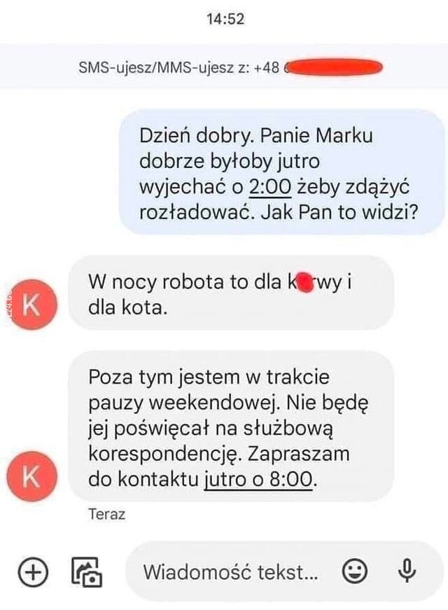 napis, reklama : W nocy robota to dla ...