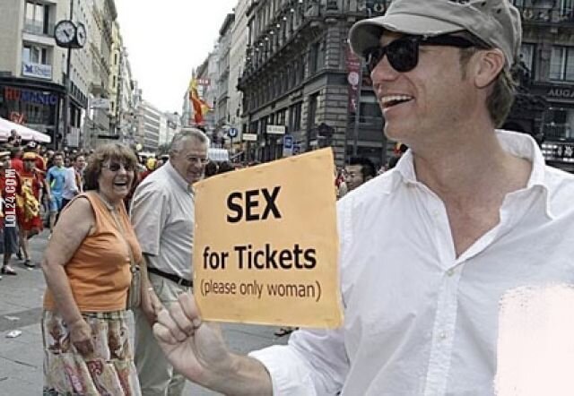 napis, reklama : Sex for Tickets