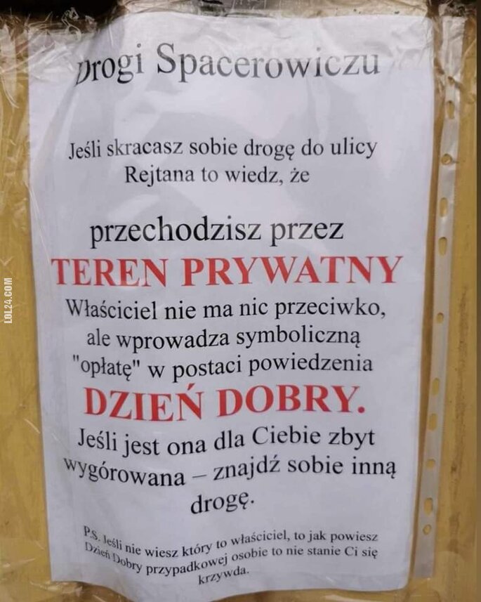 napis, reklama : Drogi spacerowiczu