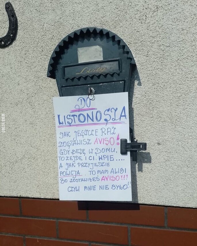 napis, reklama : Informacja dla listonosza