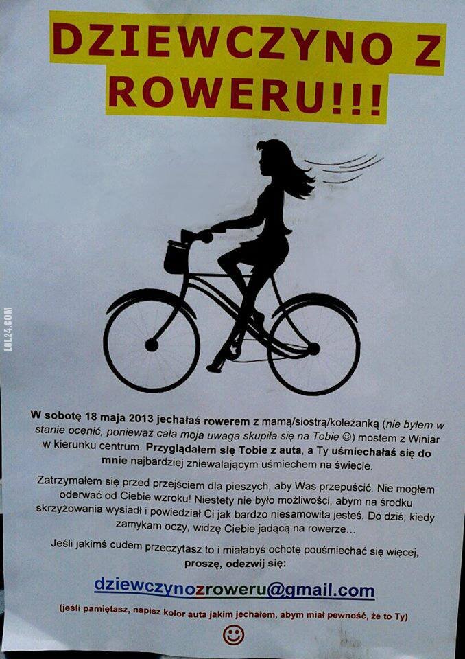 napis, reklama : Dziewczyno z roweru!!!!