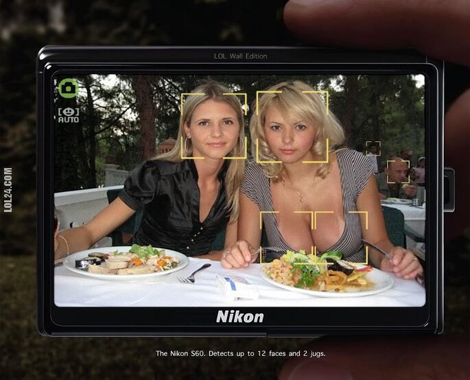 napis, reklama : Nikon S60 - Wykrywa...