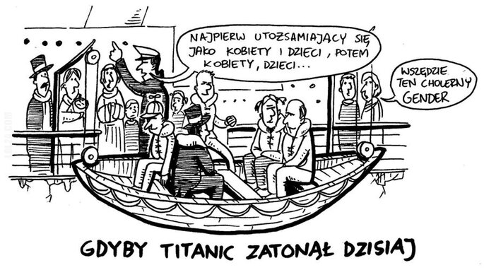 rysunek : Gdyby "Titanic" tonął dzisiaj.