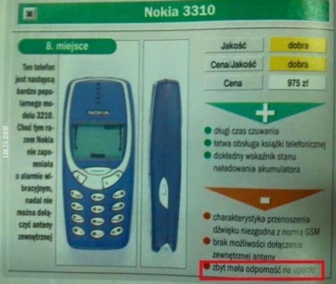 technologia : "Zbyt mała odporność na upadki" - Nokia 3310