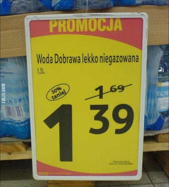napis, reklama : "Woda Dobrawa lekko niegazowana"
