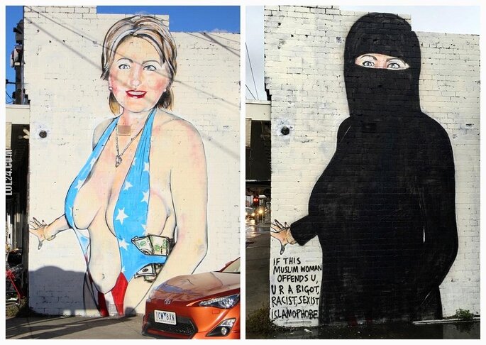 rysunek : Australian street artist paints unusual Hillary Clinton mural