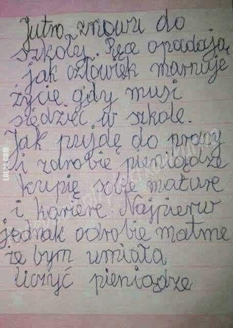 napis, reklama : Jutro znowu do szkoły