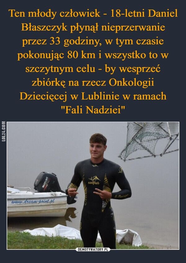 ciekawostka : Daniel Błaszyk płynął nieprzerwanie 33 godzin, w tym czasie pokonując 80 km i wszystko to w szczytnym celu