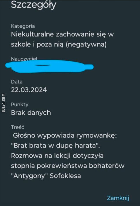 komiczne : Uwaga na lekcji dotyczącej pokrewieństwa bohaterów "Antygony"