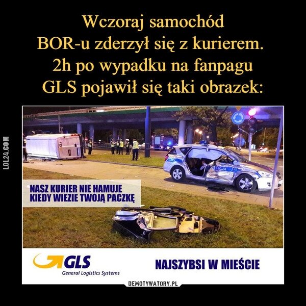 demotywator : Samochód BOR-u zderzył się z kurier GLS