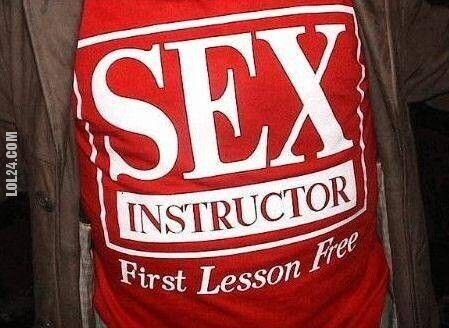 napis, reklama : Sex instructor
