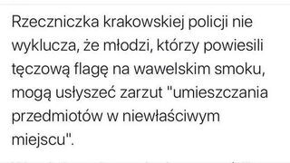 Zarzuty za powieszenie tęczowej flagi na Wawelskim smoku