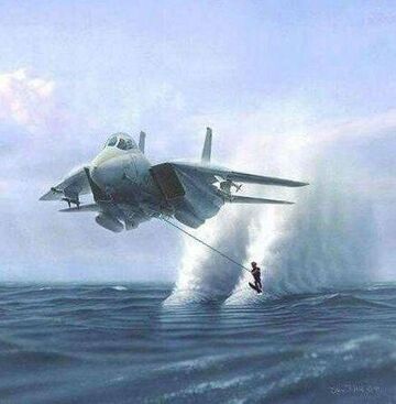 na nartach wodnych za odrzutowcem