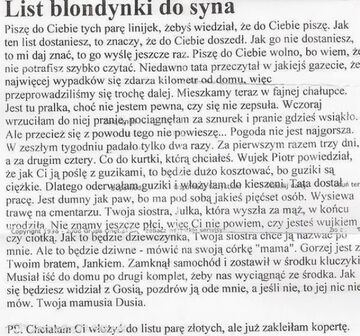 List blondynki do syna