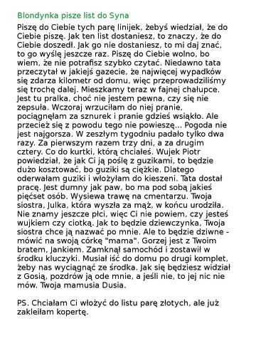 Blondynka pisze list do Syna