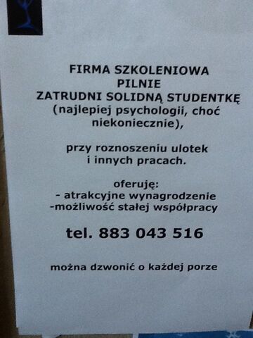 FIRMA SZKOLENIOWA PILNIE ZATRUDNI SOLIDNĄ STUDENTKĘ