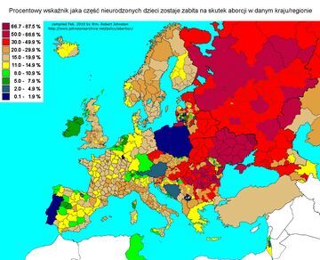 Mapa aborcji - procent nienarodzonych dzieci