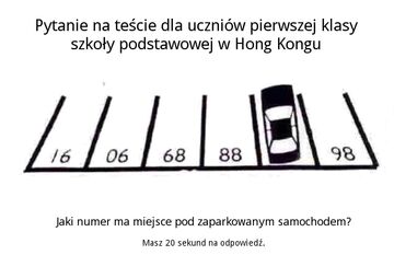 Pytanie na teście dla uczniów pierwszej klasy szkoły podstawowej w Hong Kongu