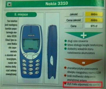 "Zbyt mała odporność na upadki" - Nokia 3310