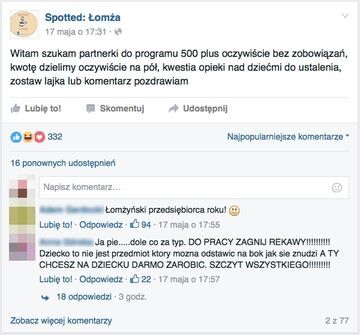 Szukam partnerki do programu +500. Spotted: Łomża