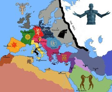 Mapa europy według Gry o Tron