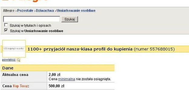 Konto z Naszej Klasy sprzedaje na Allegro