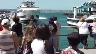 Rozpędzona łódź wbija się w nabrzeże. San Diego Dock