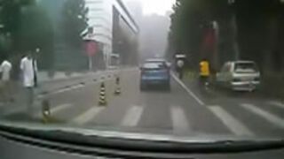 Car Door Slams Biker Into Street