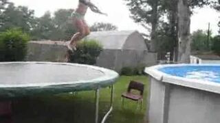 Painful Trampoline-To-Pool Jump Fail