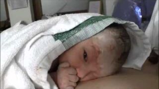 New born showed daddy the middle finger