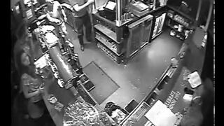 Man falling down a hole in a pub