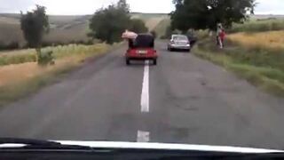 Świnia uciekła z jadącego samochodu