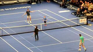 Rafael Nadal and Ben Stiller play vs Juan Martin del Potro and a little girl