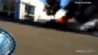 Płonący samochód w wypadku - Paul Walker