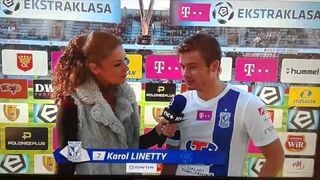 Wpadka prezenterki w przerwie meczu Korona - Lech