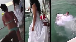 Skok do wody w sukni ślubnej. To nie jest dobry pomysł!